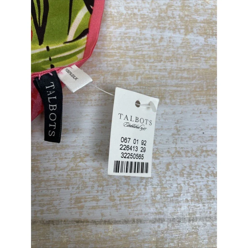 Talbots 100% Silk  Pink & Green Floral & Butterflies Scarf 66” X 4” *NWT
